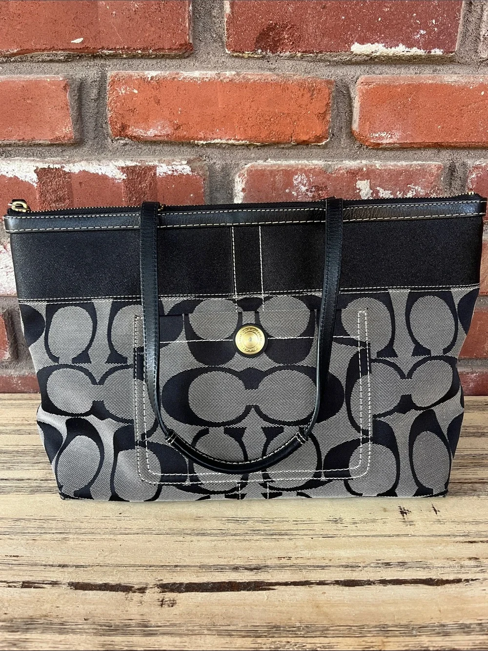 Coach Black and Gray Signature Canvas 👜 L0768-11691